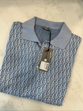 Dior Men’s Pale Blue Monogram Zip-Up Polo Knit
